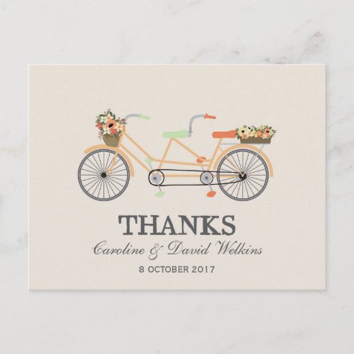 Couples Cycle Wedding Thank You Postcard
