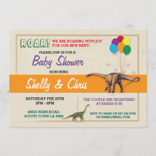 Couples Dinosaur Baby Shower Boy Girl Twins Invite