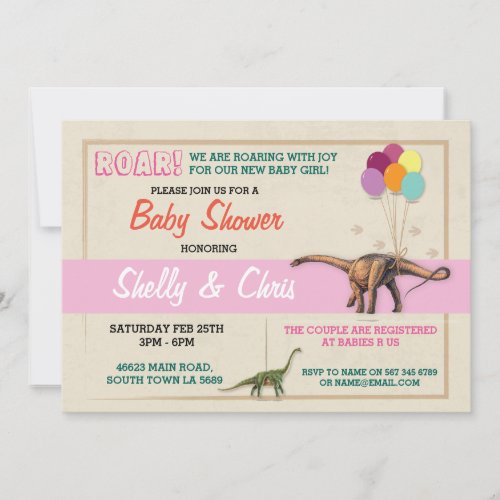 Couples Dinosaur Baby Shower Its a Girl Invite