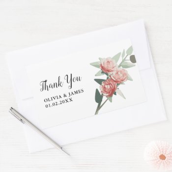 Couples Elegant Rose Floral Thank You Rectangular Sticker by RicardoArtes at Zazzle