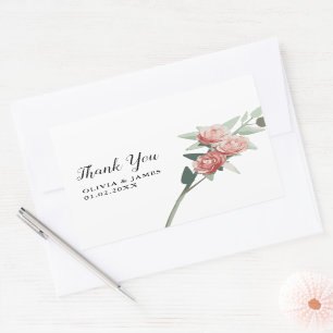 Couples Elegant Rose Floral Thank You Rectangular Sticker
