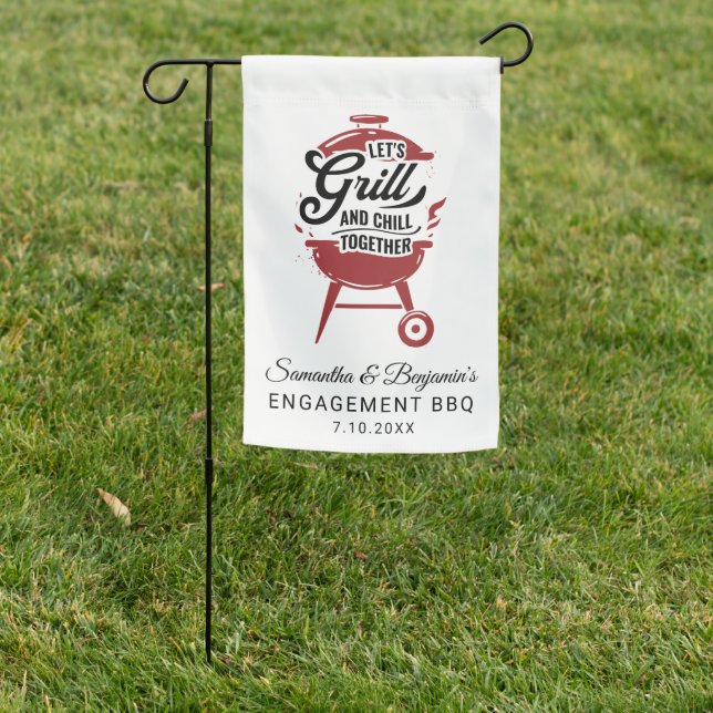 Couples Engagement BBQ Grill Party Garden Flag (In SItu)