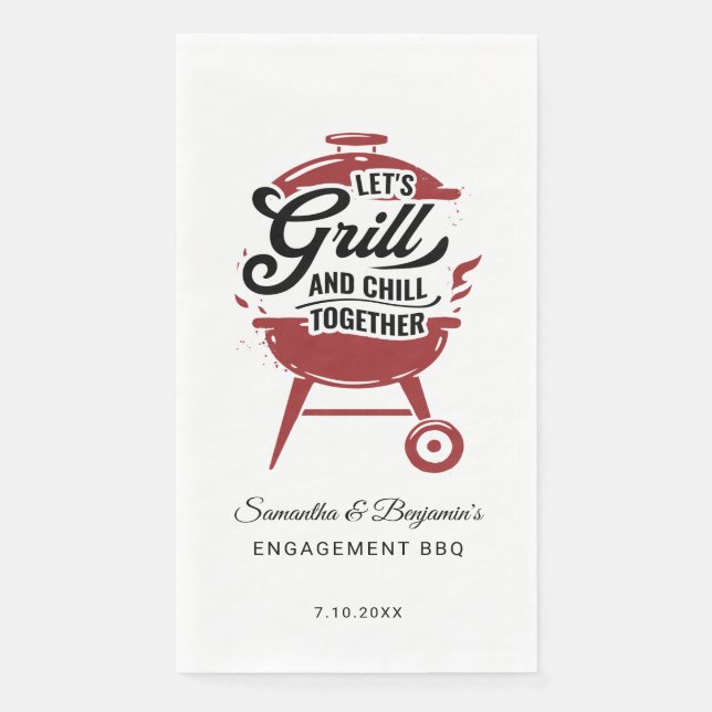 Couples Engagement BBQ Summer Grill Party Paper Guest Towels (Front)