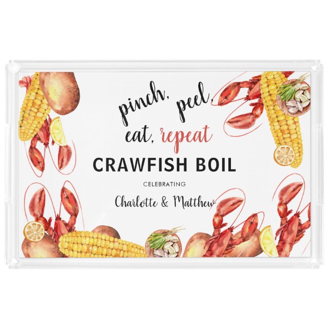 Couples Engagement Crawfish Boil Summer Party Acrylic Tray (Front)