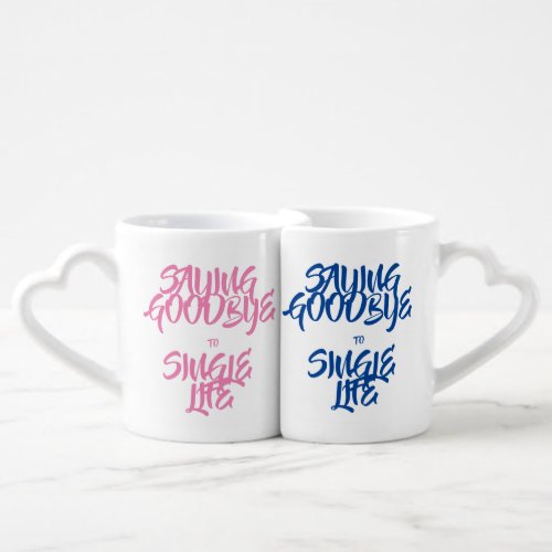 Couples engagement funny pink and blue matching coffee mug set