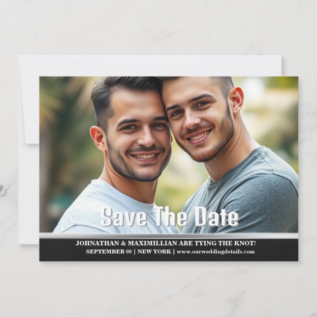 Couples engagement photo announcement gay men (Front)
