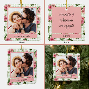 Couple's Engagement Photo Keepsake Quote Ceramic Ornament