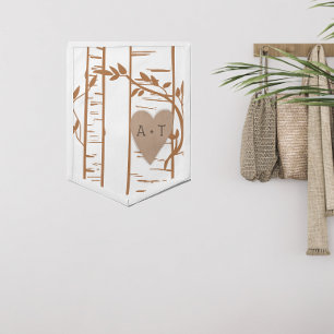 Couples Engraved Birch Tree Custom Pennant