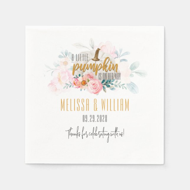Couples Fall Baby Shower Pumpkin Floral Custom Napkins (Front)