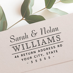 Couples family name and return address self-inking stamp
