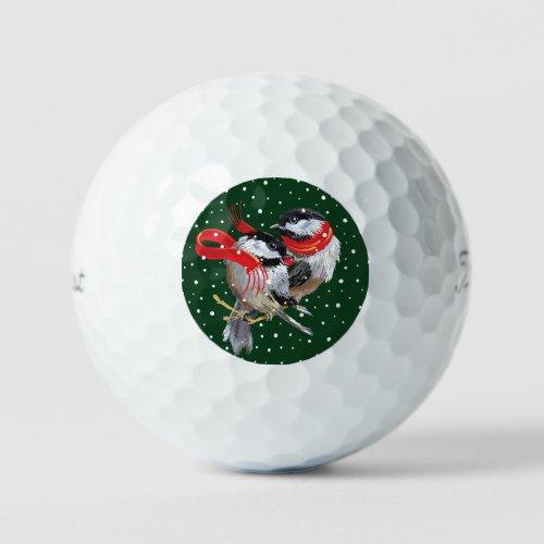 Couples First Christmas Chickadees Golf Balls