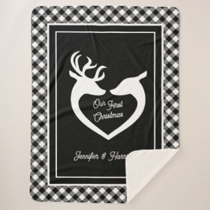 Couple's First Christmas Farmhouse Buffalo Plaid Sherpa Blanket