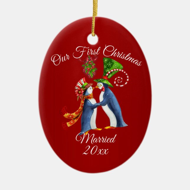 Couples First Christmas Holiday Ceramic Ornament (Front)