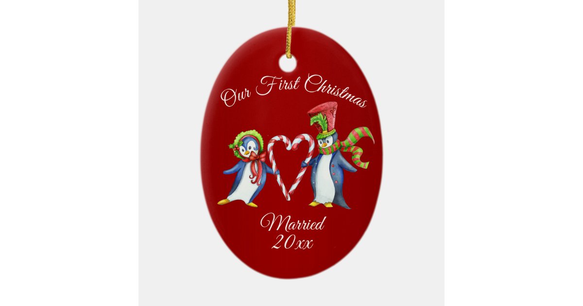 Couples First Christmas Holiday Ceramic Ornament Zazzle 