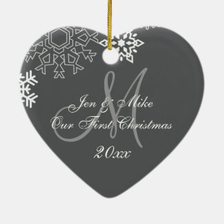 Couple's First Christmas Ornament | Monogram Gray