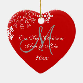 Couple's First Christmas Ornament | Monogram RED