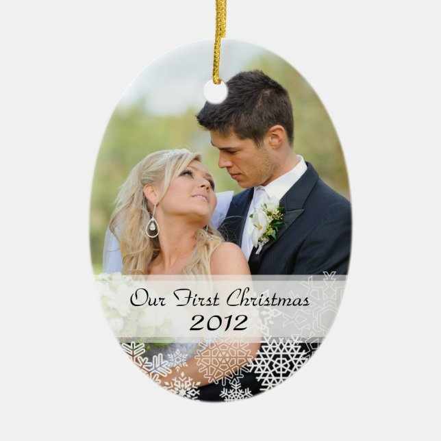 Couple's First Christmas Ornament with Photo (Front)