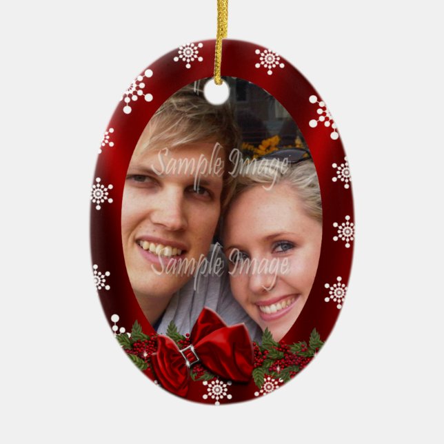 Couples first christmas photo PERSONALIZE Ceramic Ornament (Front)