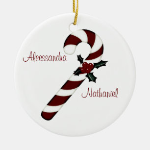 "Couple's First Christmas" - Red/White Candy Cane Ceramic Ornament