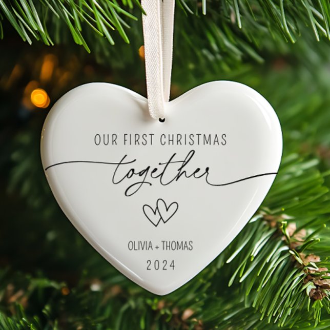 Couples First Christmas Together Photo Ceramic Ornament (Creator Uploaded)