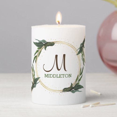 Couples Floral Wreath with Monogram  Names Pillar Candle
