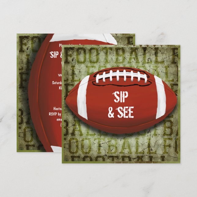 Couples Football Sip & See Green Grunge Invitation (Front/Back)
