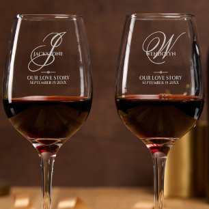 Couple's Gift OUR LOVE STORY Chic Laser Etched Wine Glass