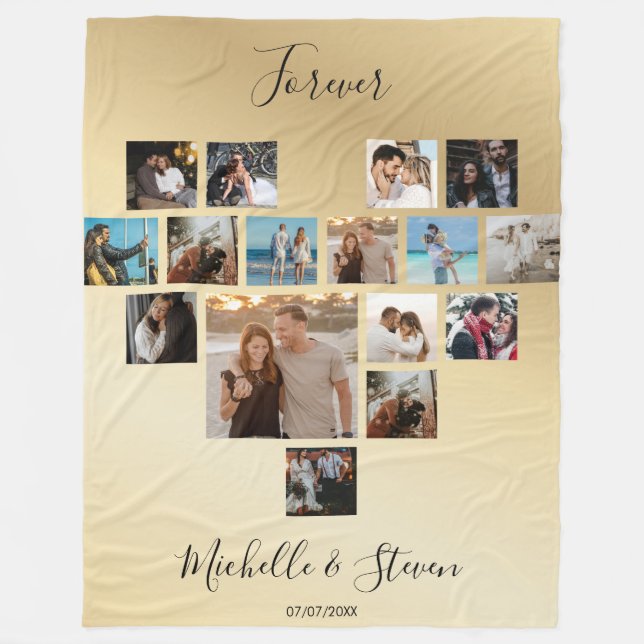 Couples Gift Valentine's Day Heart Photo Collage Fleece Blanket (Front)