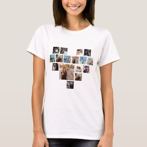 Couples Gift Valentines Day Heart Photo Collage T_Shirt