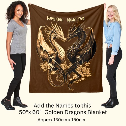 Couples Gold Dragons Add Names 50x60 Fleece Blanket