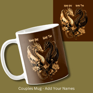 Couples Gold Dragons Add Names Coffee Mug