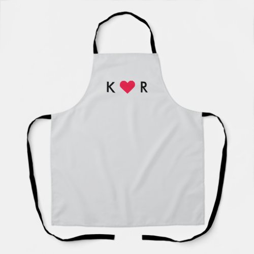 Couples Heart Initials  Modern Love Valentines Apron