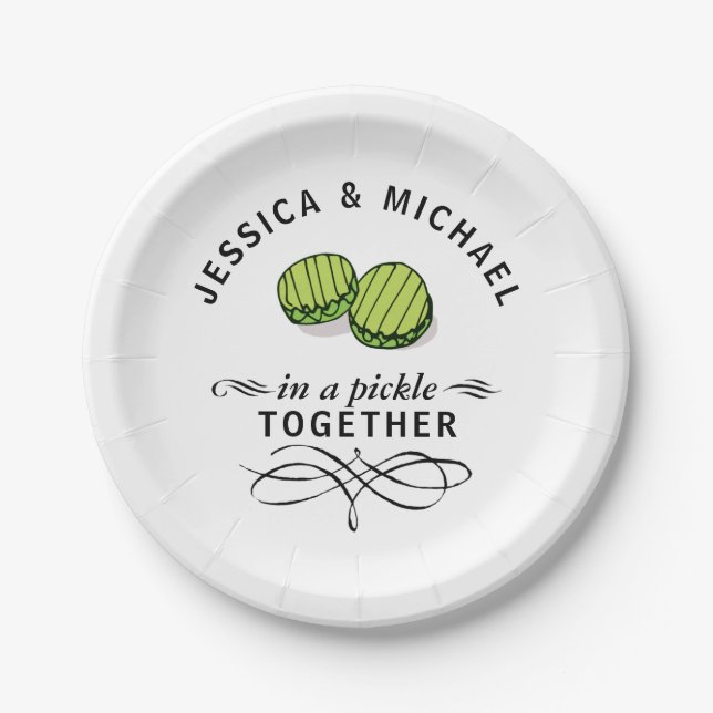 Couples' In a Pickle Together Personalized Paper Plates (Front)