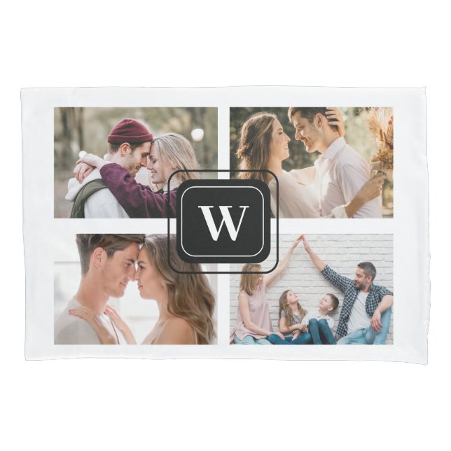 Couples Initials 4 Photo Monogram Pillow Case (Front)