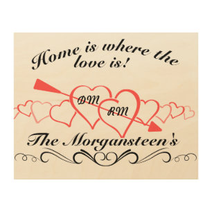 Couples Initials/Family Name Home Is Where Love Is Wood Wall Art