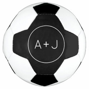 Couples Initials Modern Circle Monogram B & W Soccer Ball