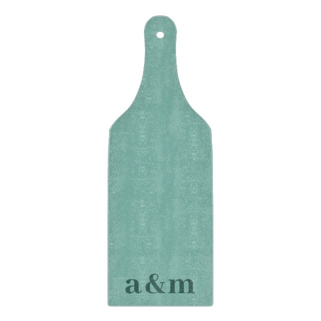 Couple's Initials Monogram Teal Blue Minimalist Cutting Board (Front)