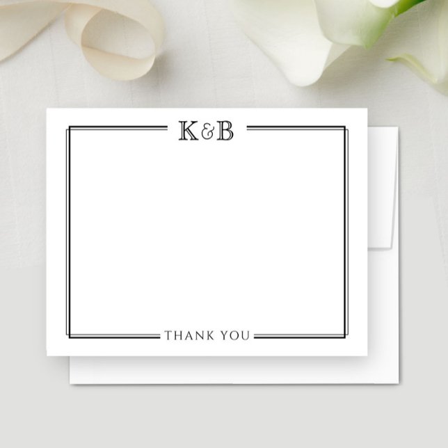 Couple's Initials Newlywed Black & White Thank You Note Card (Creator Uploaded)