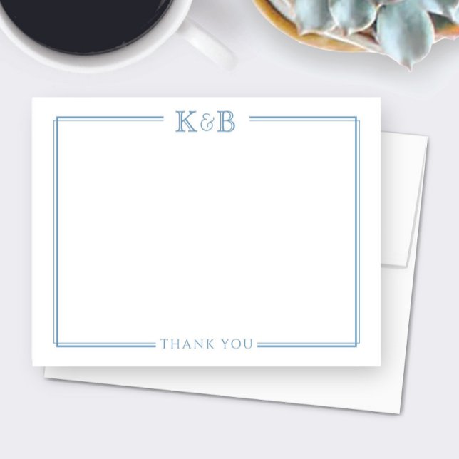 Couple's Initials Newlyweds Blue Thank You Note Card (Creator Uploaded)