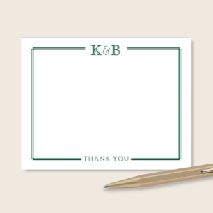 Couple's Initials Newlyweds Hunter Green Thank You Note Card