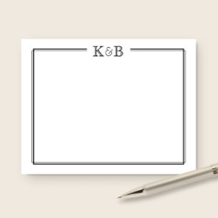 Couple's Initials Newlyweds Monogram Black White Note Card