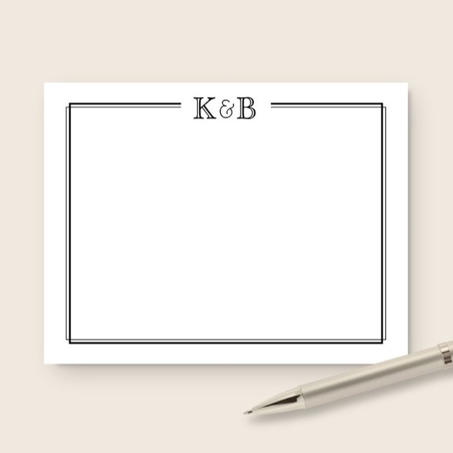 Couple's Initials Newlyweds Monogram Black White Note Card (Creator Uploaded)