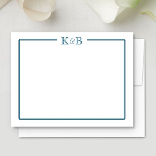 Couple's Initials Newlyweds Monogram Blue Note Card