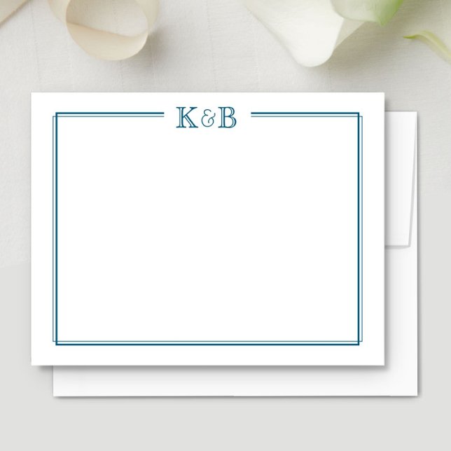 Couple's Initials Newlyweds Monogram Blue Note Card (Creator Uploaded)
