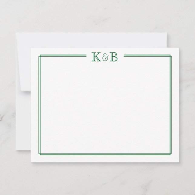 Couple's Initials Newlyweds Monogram Green Note Card (Front)