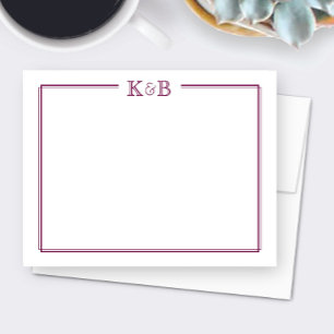 Couple's Initials Newlyweds Monogram Wine Maroon Note Card
