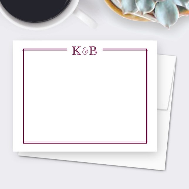 Couple's Initials Newlyweds Monogram Wine Maroon Note Card (Creator Uploaded)