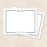 Couple's Initials Newlyweds Navy Blue Thank You