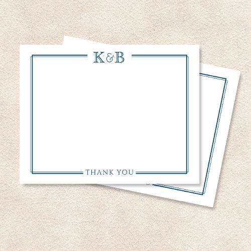 Couples Initials Newlyweds Navy Blue Thank You Note Card