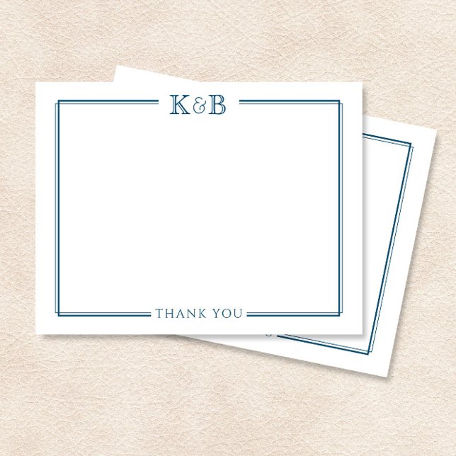 Couple's Initials Newlyweds Navy Blue Thank You Note Card (Creator Uploaded)